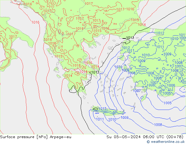 Atmosférický tlak Arpege-eu Ne 05.05.2024 06 UTC