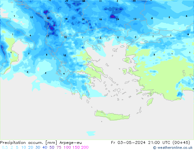 Precipitation accum. Arpege-eu пт 03.05.2024 21 UTC