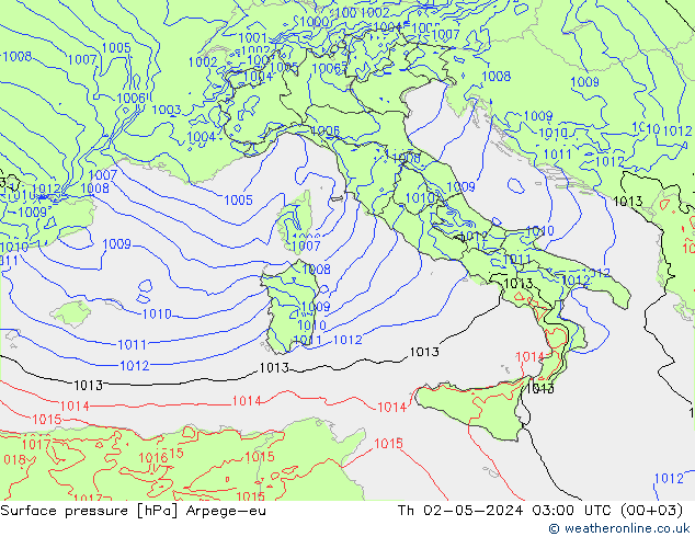 Surface pressure Arpege-eu Th 02.05.2024 03 UTC