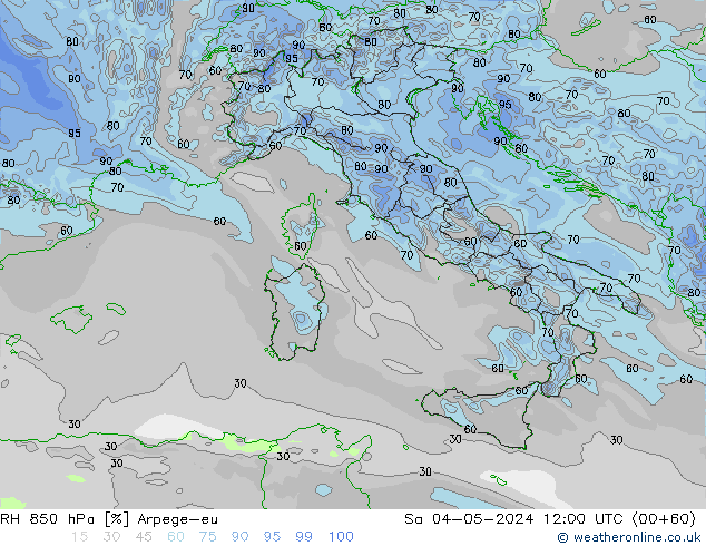 RH 850 hPa Arpege-eu So 04.05.2024 12 UTC