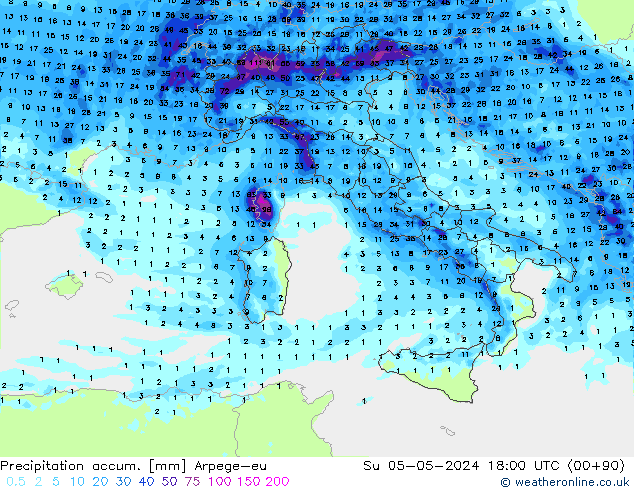 Precipitation accum. Arpege-eu  05.05.2024 18 UTC
