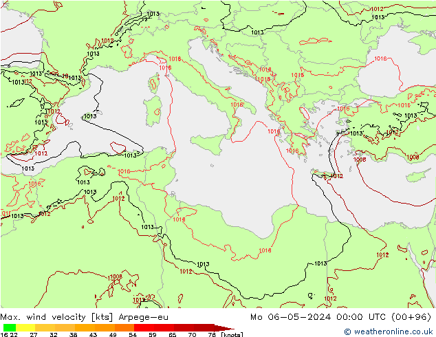 Maks. Rüzgar Hızı Arpege-eu Pzt 06.05.2024 00 UTC