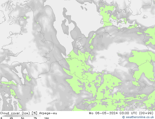 zachmurzenie (niskie) Arpege-eu pon. 06.05.2024 03 UTC