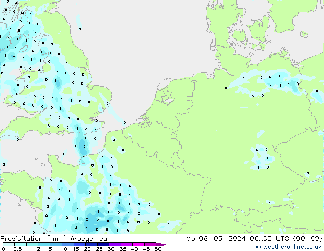 Precipitation Arpege-eu Mo 06.05.2024 03 UTC