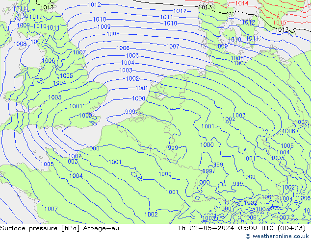 Surface pressure Arpege-eu Th 02.05.2024 03 UTC