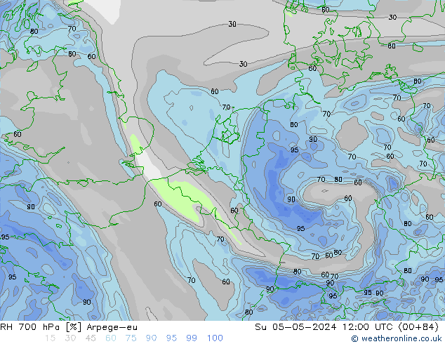 RH 700 hPa Arpege-eu Dom 05.05.2024 12 UTC