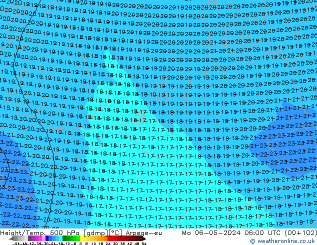 Geop./Temp. 500 hPa Arpege-eu lun 06.05.2024 06 UTC