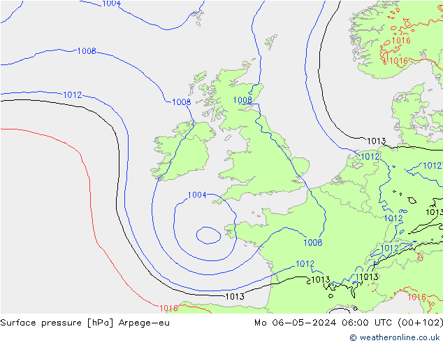 Surface pressure Arpege-eu Mo 06.05.2024 06 UTC