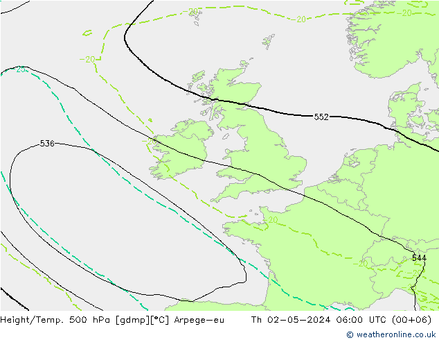 Height/Temp. 500 hPa Arpege-eu Qui 02.05.2024 06 UTC