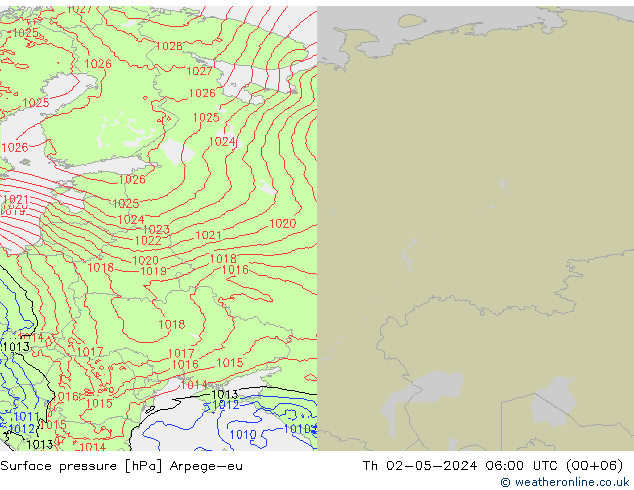 Surface pressure Arpege-eu Th 02.05.2024 06 UTC