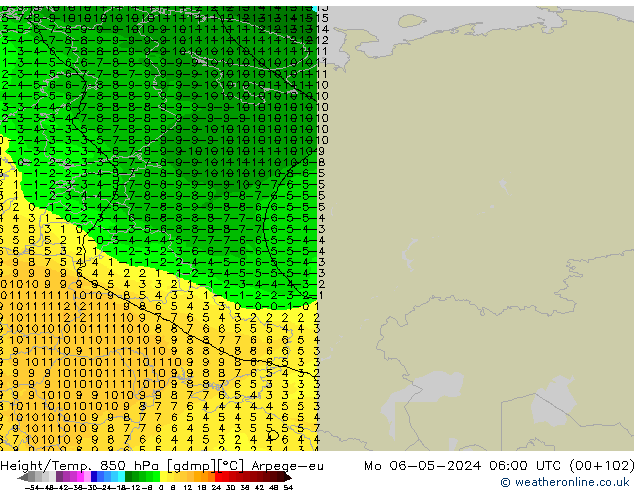 Hoogte/Temp. 850 hPa Arpege-eu ma 06.05.2024 06 UTC