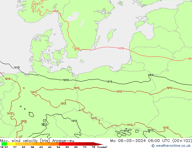 Max. wind velocity Arpege-eu  06.05.2024 06 UTC