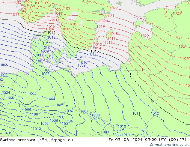 Pressione al suolo Arpege-eu ven 03.05.2024 03 UTC