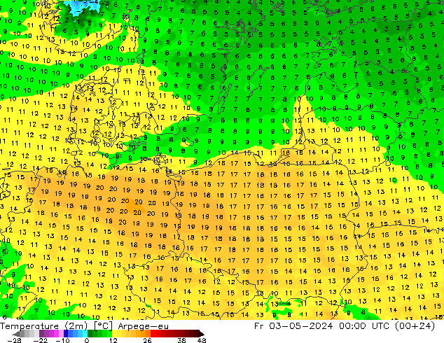 Temperature (2m) Arpege-eu Fr 03.05.2024 00 UTC