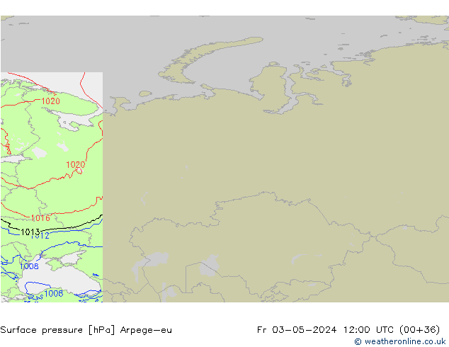 Pressione al suolo Arpege-eu ven 03.05.2024 12 UTC