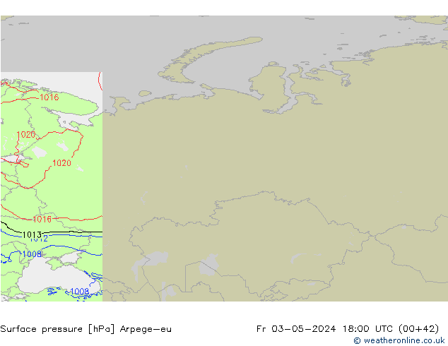 Pressione al suolo Arpege-eu ven 03.05.2024 18 UTC