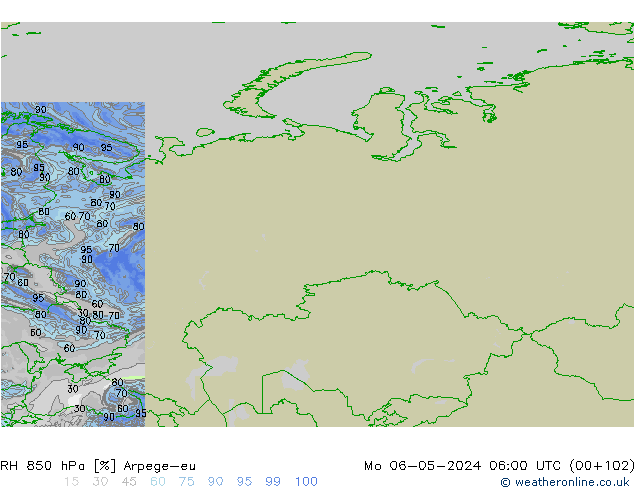 RH 850 hPa Arpege-eu Po 06.05.2024 06 UTC