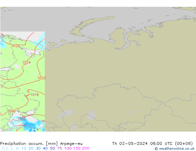 Precipitation accum. Arpege-eu Th 02.05.2024 06 UTC
