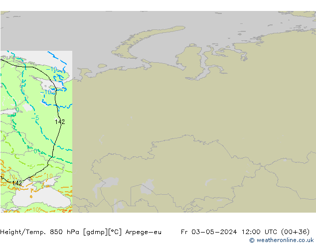 Geop./Temp. 850 hPa Arpege-eu vie 03.05.2024 12 UTC