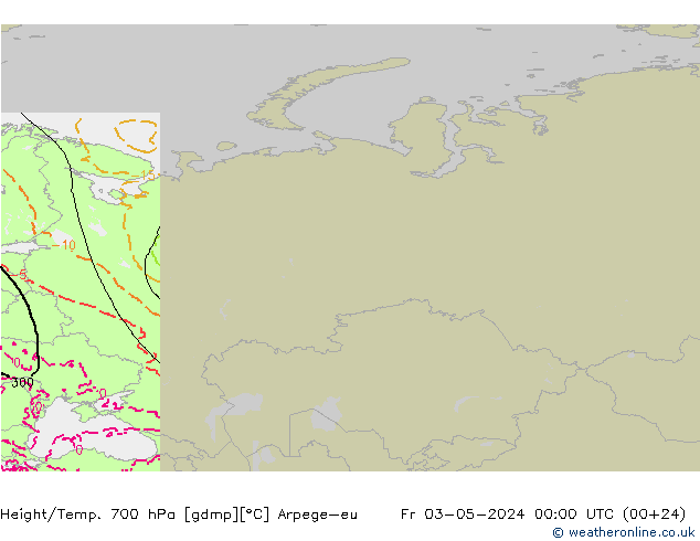 Height/Temp. 700 гПа Arpege-eu пт 03.05.2024 00 UTC