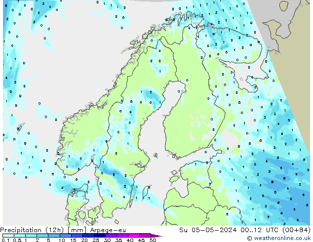 Yağış (12h) Arpege-eu Paz 05.05.2024 12 UTC