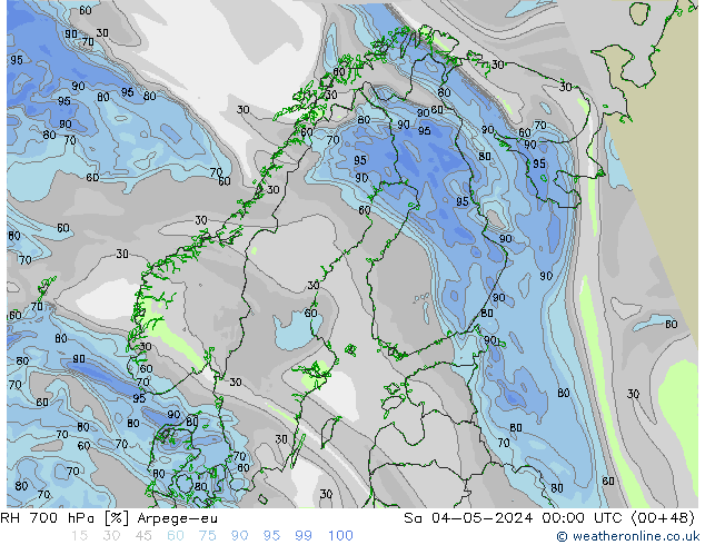 RH 700 hPa Arpege-eu Sa 04.05.2024 00 UTC