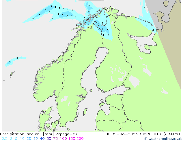 Precipitation accum. Arpege-eu Th 02.05.2024 06 UTC