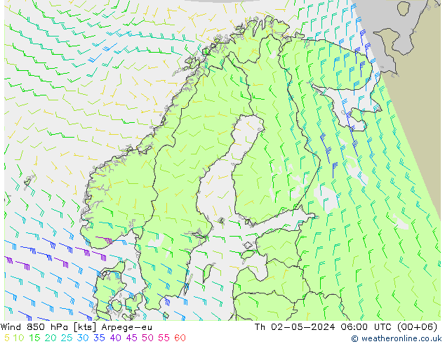 Wind 850 hPa Arpege-eu Do 02.05.2024 06 UTC