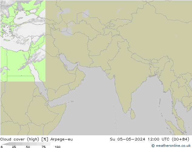 Cloud cover (high) Arpege-eu Su 05.05.2024 12 UTC