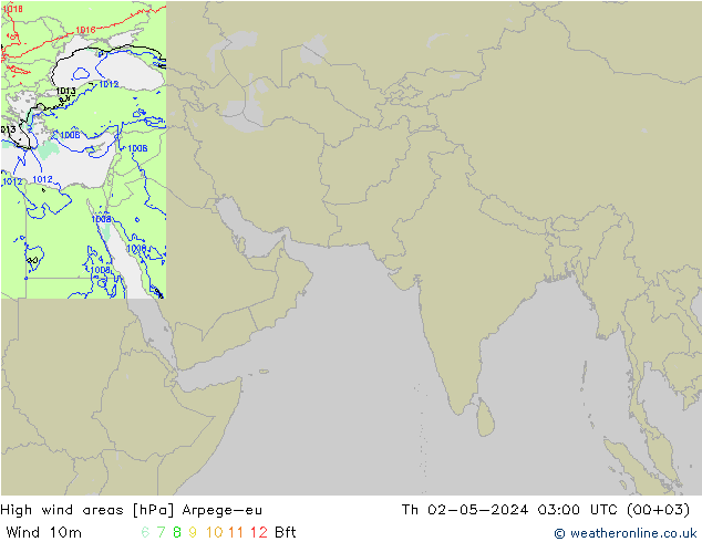 High wind areas Arpege-eu 星期四 02.05.2024 03 UTC