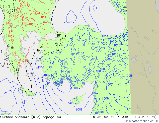 Pressione al suolo Arpege-eu gio 02.05.2024 03 UTC