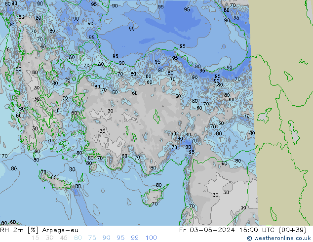 RH 2m Arpege-eu ven 03.05.2024 15 UTC