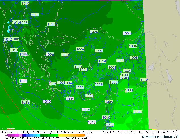 Dikte700-1000 hPa Arpege-eu za 04.05.2024 12 UTC