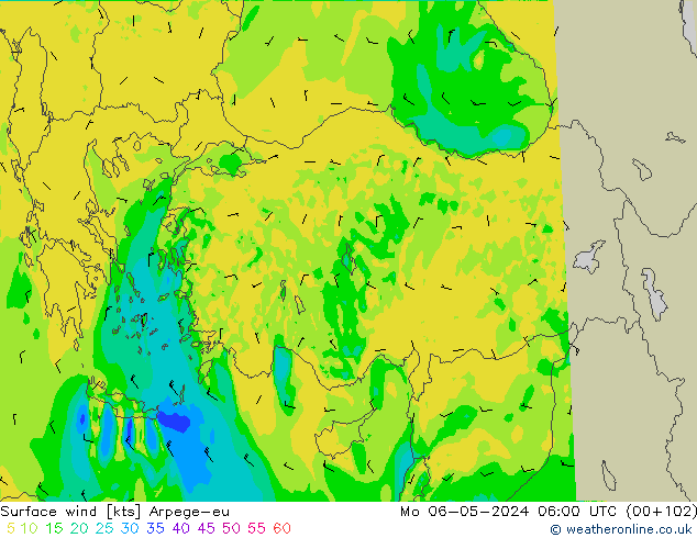 Wind 10 m Arpege-eu ma 06.05.2024 06 UTC