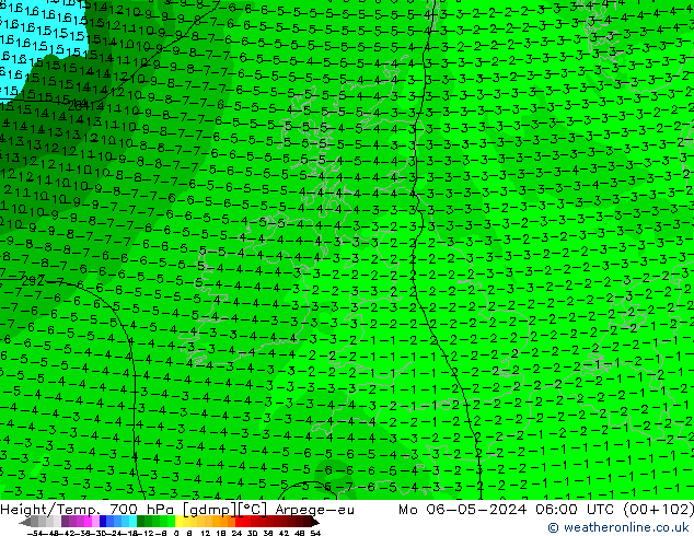 Yükseklik/Sıc. 700 hPa Arpege-eu Pzt 06.05.2024 06 UTC