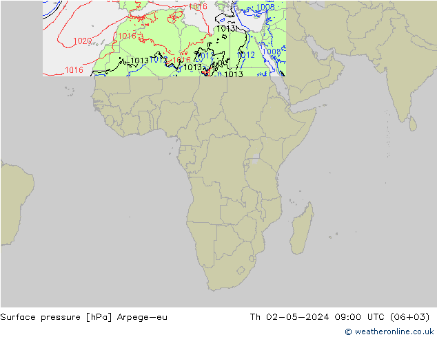 Atmosférický tlak Arpege-eu Čt 02.05.2024 09 UTC