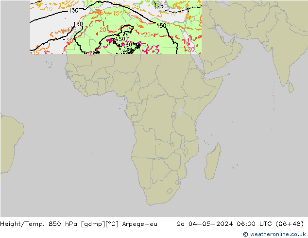 Height/Temp. 850 hPa Arpege-eu Sa 04.05.2024 06 UTC