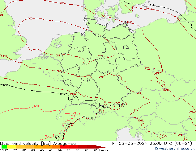 Windböen Arpege-eu Fr 03.05.2024 03 UTC