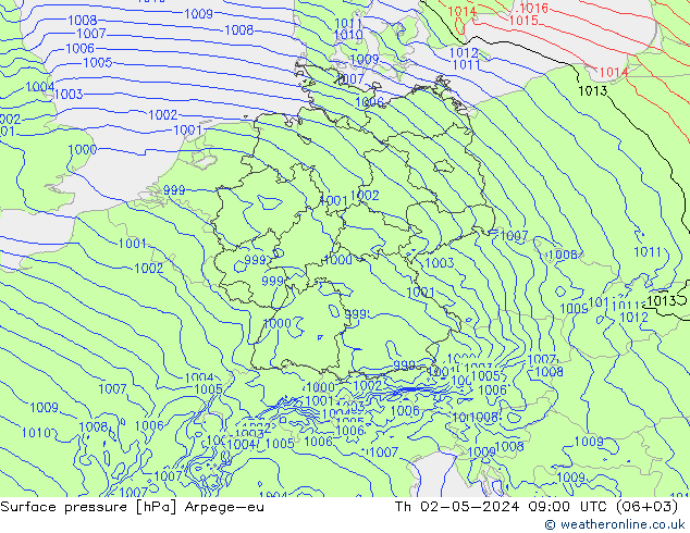 Surface pressure Arpege-eu Th 02.05.2024 09 UTC