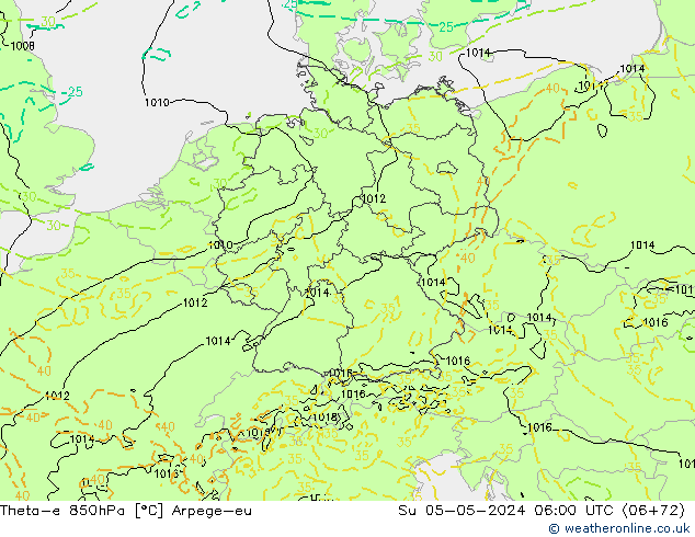 Theta-e 850hPa Arpege-eu Su 05.05.2024 06 UTC