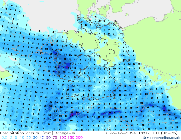 Precipitation accum. Arpege-eu ven 03.05.2024 18 UTC