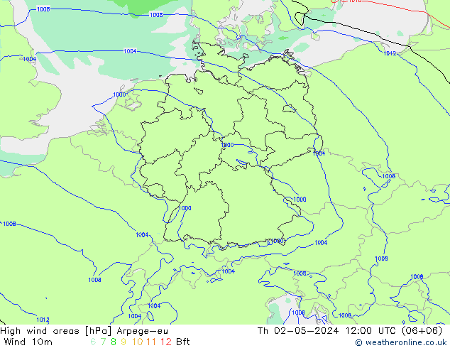 High wind areas Arpege-eu jue 02.05.2024 12 UTC