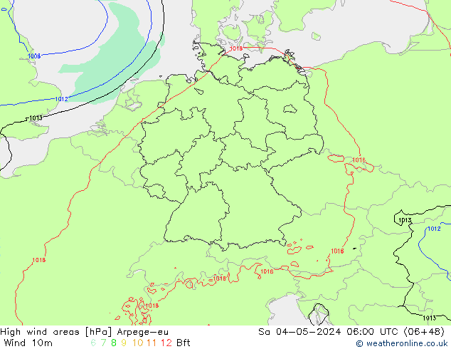 High wind areas Arpege-eu So 04.05.2024 06 UTC