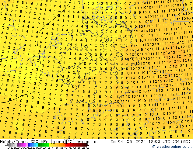 Height/Temp. 850 hPa Arpege-eu Sa 04.05.2024 18 UTC