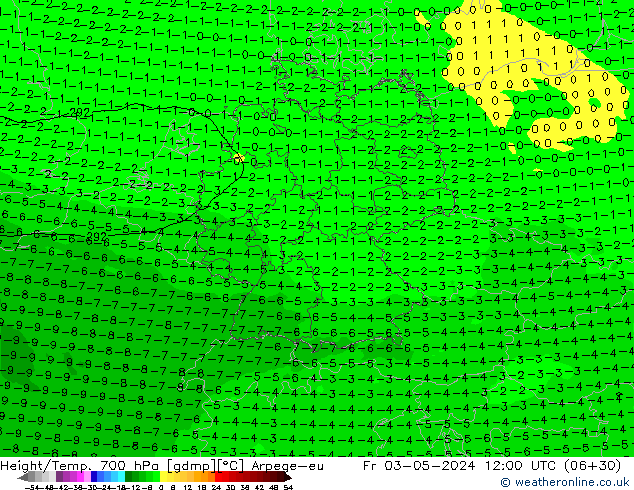 Height/Temp. 700 hPa Arpege-eu Fr 03.05.2024 12 UTC