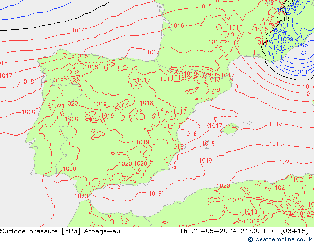 Yer basıncı Arpege-eu Per 02.05.2024 21 UTC