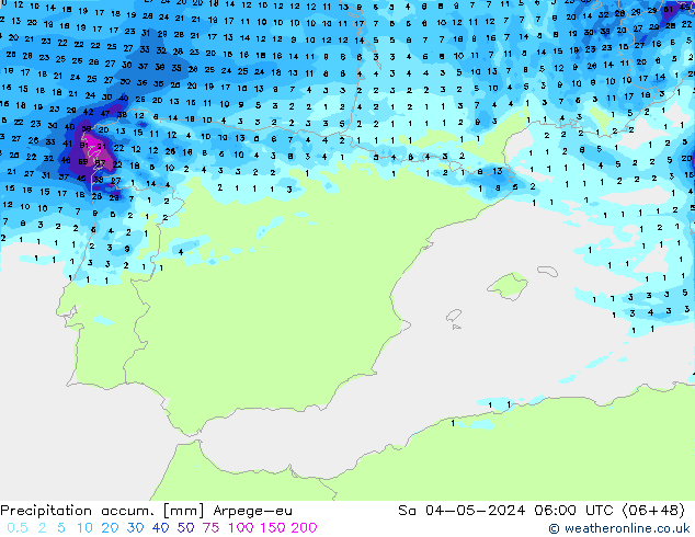 Precipitation accum. Arpege-eu Sa 04.05.2024 06 UTC