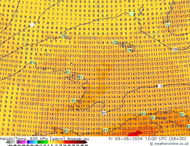 Height/Temp. 925 hPa Arpege-eu Sex 03.05.2024 12 UTC