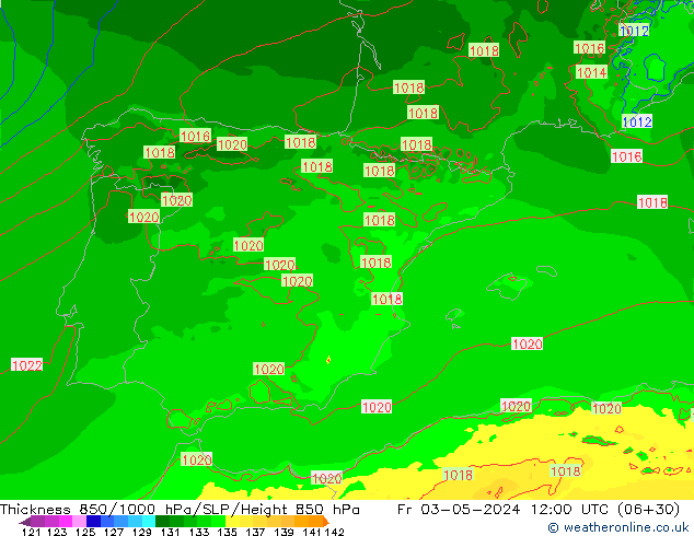 Thck 850-1000 hPa Arpege-eu ven 03.05.2024 12 UTC