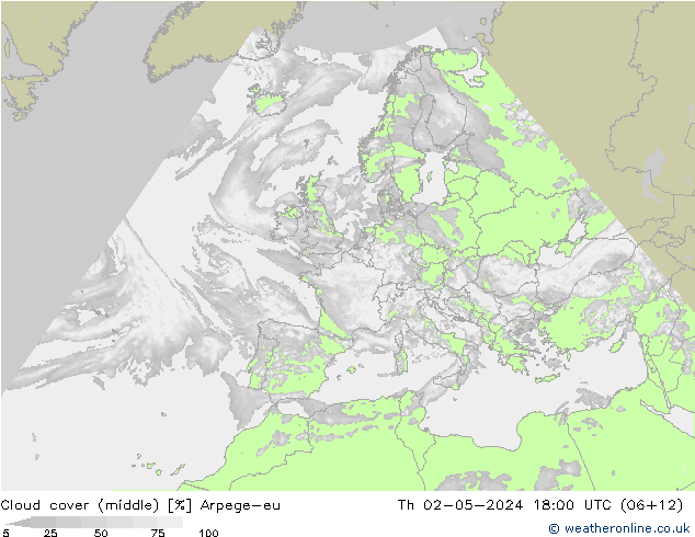 Cloud cover (middle) Arpege-eu Th 02.05.2024 18 UTC